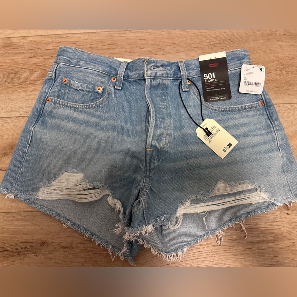 Levi's Blue Distressed Jean Shorts High-Waisted